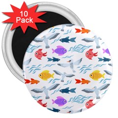 Animal Fish Bird Animals Ocean Pattern 3  Magnets (10 Pack) 