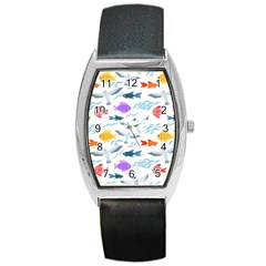 Animal Fish Bird Animals Ocean Pattern Barrel Style Metal Watch by Jancukart