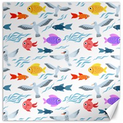 Animal Fish Bird Animals Ocean Pattern Canvas 12  X 12  by Jancukart