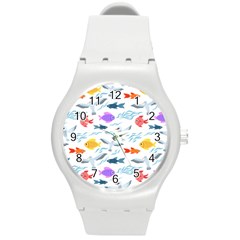 Animal Fish Bird Animals Ocean Pattern Round Plastic Sport Watch (m) by Jancukart