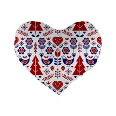 Scandinavian Folk Seamless Pattern Standard 16  Premium Flano Heart Shape Cushions by Jancukart