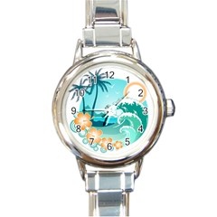 Paradise Heaven Holiday Beach Orange Ocean Round Italian Charm Watch