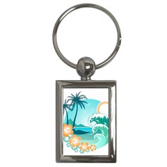 Paradise Heaven Holiday Beach Orange Ocean Key Chain (rectangle) by Jancukart