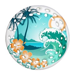 Paradise Heaven Holiday Beach Orange Ocean Round Filigree Ornament (two Sides) by Jancukart