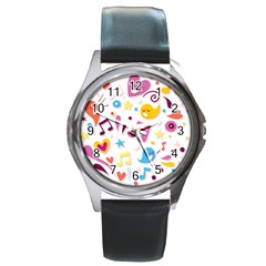 Love Cute Cartoon Seamless Shading Round Metal Watch