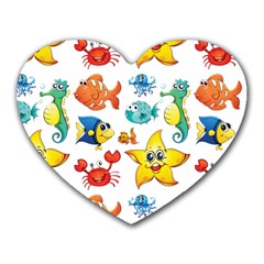 Fish Ocean Water Sea Life Seamless Background Heart Mousepad by Jancukart