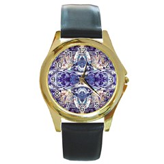 Amethyst Repeats Round Gold Metal Watch by kaleidomarblingart