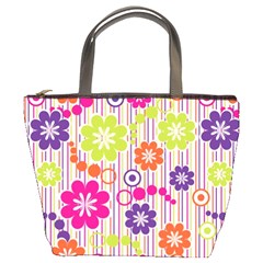Multicolored Floral Wallpaper Pattern Background Texture Surface Bucket Bag by danenraven