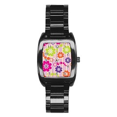 Multicolored Floral Wallpaper Pattern Background Texture Surface Stainless Steel Barrel Watch by danenraven