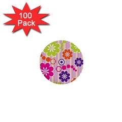 Multicolored Floral Wallpaper Pattern Background Texture Surface 1  Mini Buttons (100 Pack)  by danenraven