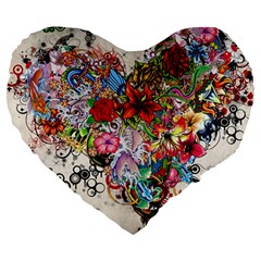 Multicolored Floral Digital Wallpaper Abstract Flowers Heart Free Download Large 19  Premium Heart Shape Cushions by danenraven