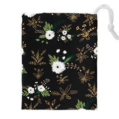 Black And White Floral Textile Digital Art Abstract Pattern Drawstring Pouch (4xl) by danenraven