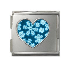 Snowflakes And Star Patterns Blue Frost Mega Link Heart Italian Charm (18mm) by artworkshop