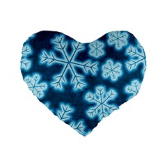 Snowflakes And Star Patterns Blue Frost Standard 16  Premium Heart Shape Cushions by artworkshop