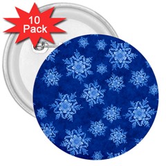 Snowflakes And Star Patterns Blue Snow 3  Buttons (10 Pack)  by artworkshop