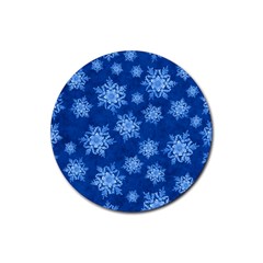 Snowflakes And Star Patterns Blue Snow Rubber Coaster (round)