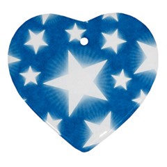 Snowflakes And Star Patterns Blue Stars Heart Ornament (two Sides) by artworkshop