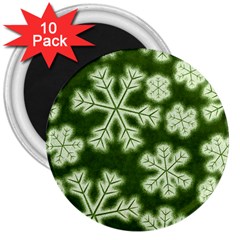 Snowflakes And Star Patterns Green Frost 3  Magnets (10 Pack)  by artworkshop