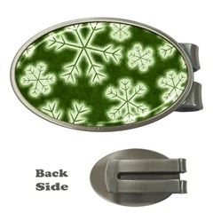Snowflakes And Star Patterns Green Frost Money Clips (oval)  by artworkshop