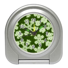 Snowflakes And Star Patterns Green Frost Travel Alarm Clock by artworkshop