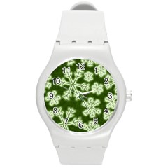 Snowflakes And Star Patterns Green Frost Round Plastic Sport Watch (m) by artworkshop