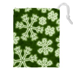 Snowflakes And Star Patterns Green Frost Drawstring Pouch (5xl)