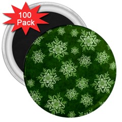 Snowflakes And Star Patterns Green Snow 3  Magnets (100 Pack) by artworkshop