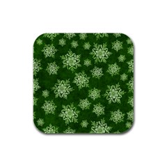 Snowflakes And Star Patterns Green Snow Rubber Square Coaster (4 Pack) by artworkshop