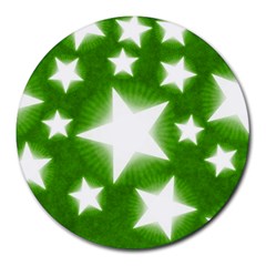 Snowflakes And Star Patterns Green Stars Round Mousepad by artworkshop