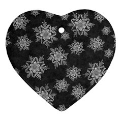 Snowflakes And Star Patterns Grey Snow Heart Ornament (two Sides) by artworkshop