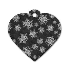 Snowflakes And Star Patterns Grey Snow Dog Tag Heart (one Side) by artworkshop