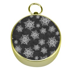 Snowflakes And Star Patterns Grey Snow Gold Compasses by artworkshop