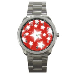 Snowflakes And Star Patterns Red Stars Sport Metal Watch by artworkshop