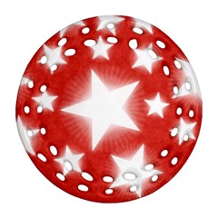 Snowflakes And Star Patterns Red Stars Ornament (round Filigree) by artworkshop