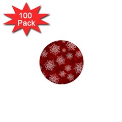 Snowflakes And Star Patternsred Snow 1  Mini Buttons (100 pack) 