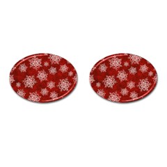 Snowflakes And Star Patternsred Snow Cufflinks (oval) by artworkshop