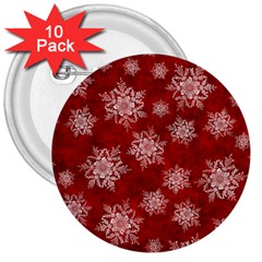 Snowflakes And Star Patternsred Snow 3  Buttons (10 Pack)  by artworkshop