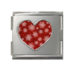 Snowflakes And Star Patternsred Snow Mega Link Heart Italian Charm (18mm) by artworkshop