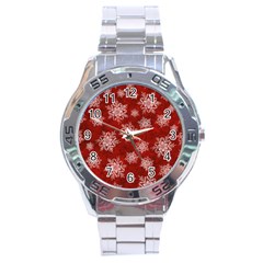 Snowflakes And Star Patternsred Snow Stainless Steel Analogue Watch by artworkshop