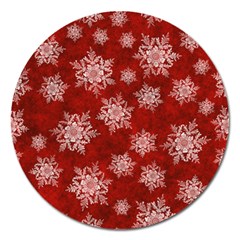 Snowflakes And Star Patternsred Snow Magnet 5  (round) by artworkshop