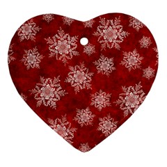 Snowflakes And Star Patternsred Snow Heart Ornament (two Sides) by artworkshop