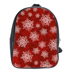 Snowflakes And Star Patternsred Snow School Bag (large) by artworkshop