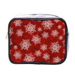 Snowflakes And Star Patternsred Snow Mini Toiletries Bag (one Side)