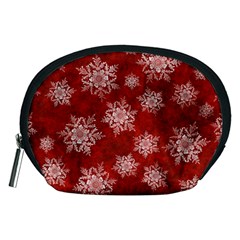 Snowflakes And Star Patternsred Snow Accessory Pouch (medium) by artworkshop