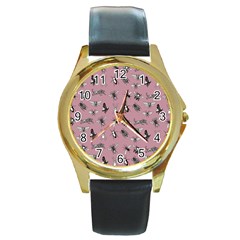 Insects pattern Round Gold Metal Watch