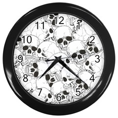 Skull Pattern Wall Clock (black) by Valentinaart