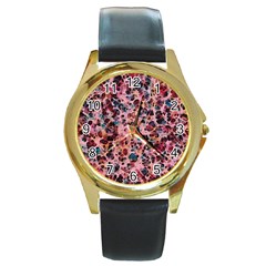Cells In A Red Space Round Gold Metal Watch by DimitriosArt