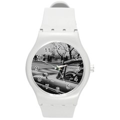 Convertible Classic Car At Paris Street Round Plastic Sport Watch (m) by dflcprintsclothing