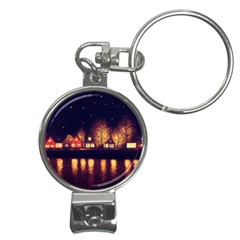 Night Houses River Bokeh Leaves Fall Autumn Nail Clippers Key Chain by danenraven