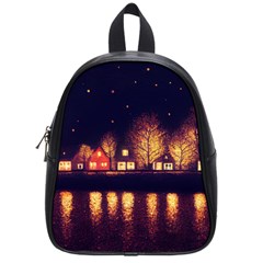 Night Houses River Bokeh Leaves Fall Autumn School Bag (small) by danenraven